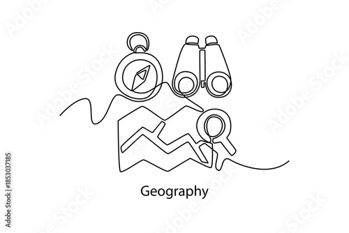 Geography. School Subject concept. Single line draw design. Vector graphic illustration
