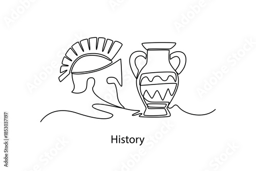 history. School Subject concept. Single line draw design. Vector graphic illustration