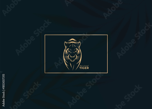 Golden Tiger Illustration: A regal illustration of a golden tiger, emblem of strength and power, poised on a dark, textured background, capturing its fierce elegance and imposing presence.