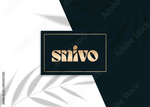 Elegant Logo Design: A sophisticated logo with a blend of gold and dark blue hues, complemented by a minimalist, modern aesthetic and gentle shadows from botanical elements.