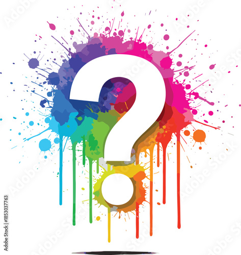 Colorful question mark paint splash illustration representing curiosity, inquiry, creativity, problem solving, uncertainty, idea exploration, and modern abstract design concept