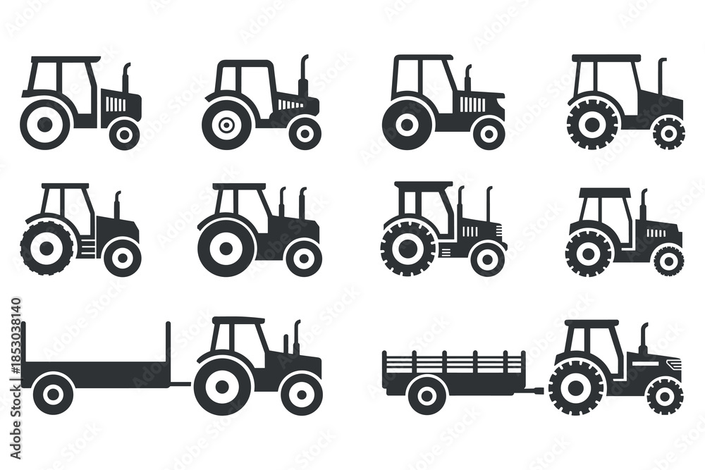 Naklejka premium Collection of different types of tractors illustration