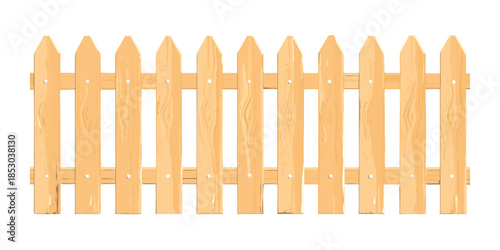 A cartoon illustration of a long, light orange wooden picket fence, featuring vertical planks with rounded tops and two horizontal rails