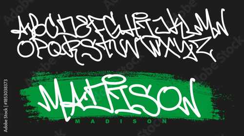 Graffiti art alphabet. Decorative graffiti font vector with hand-drawn street art letters, spray paint style typography, urban design.