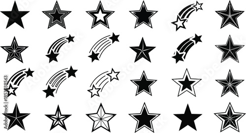 Illustration of the new year festive shooting star silhouette vector icon set. happy New Year 2026 vector icons