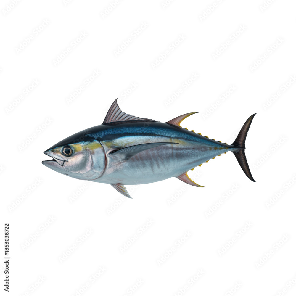 Fototapeta premium Yellowfin tuna fish swimming isolated on transparent background
