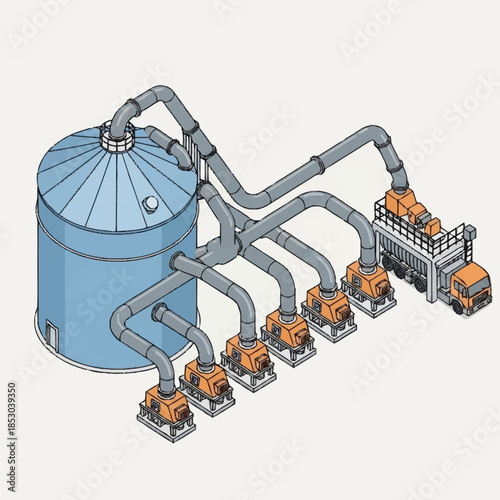 Industrial silo and pneumatic conveying system for bulk material handling.
