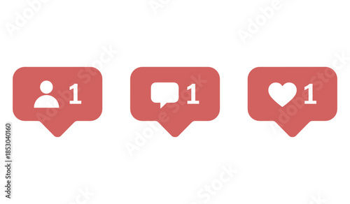 Social media engagement icons with follower, comment, and like