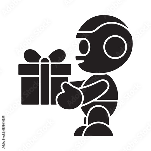 A simple robot character illustration holding a gift box for a celebration