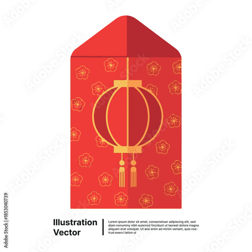 Red Envelope with Golden Lantern Design for Celebratory Occasion