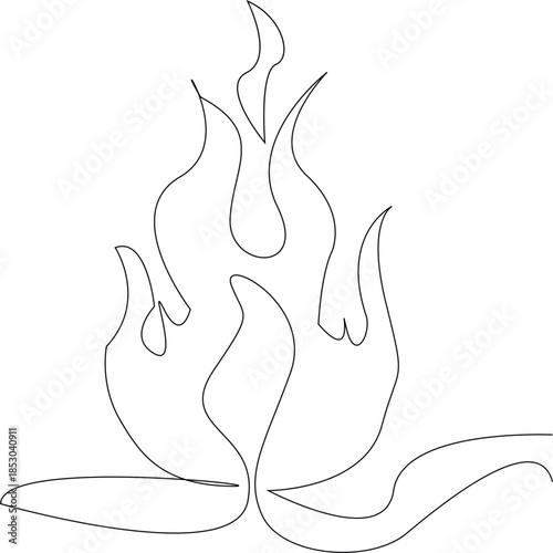 Continuous line art fire flame icon, drawing vector illustration,