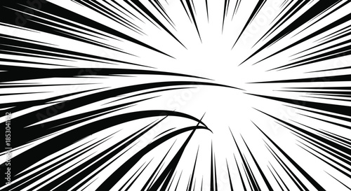 Dynamic anime comic burst with black explosive splash and radiating impact lines for manga action scenes. Bold silhouette with sharp edges and flowing smoke effect for battle moment or dramatic panel.