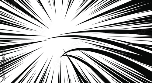 Dynamic anime comic burst with black explosive splash and radiating impact lines for manga action scenes. Bold silhouette with sharp edges and flowing smoke effect for battle moment or dramatic panel.