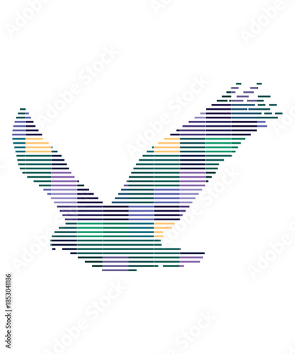 Colorful Striped Eagle in Flight Abstract Silhouette Illustration.