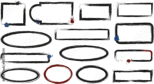 Box brush stroke frames line, Text box outline frame, Grunge paint brush square shapes in Hand-drawn style set, Brush borders Vector illustration