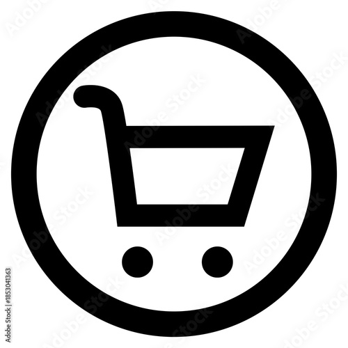 Shopping Cart Icon in Circle - Black Minimalist E-commerce and Online Retail Symbol Png