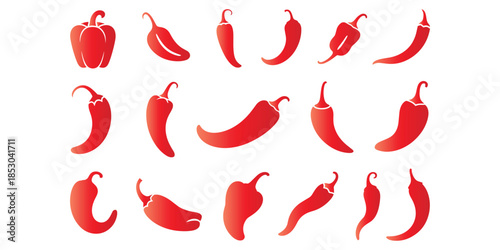 Collection of red chili peppers in various shapes