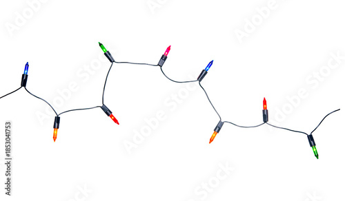 String of Christmas lights isolated on transparent background.