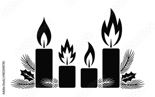 Silhouette of candles with holiday decorations
