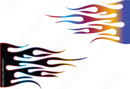 Hot colorful flaming sports car sticker decal vector, perfect for car side decor.