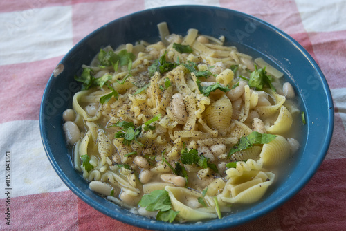 italian pasta and beans soup with parsley