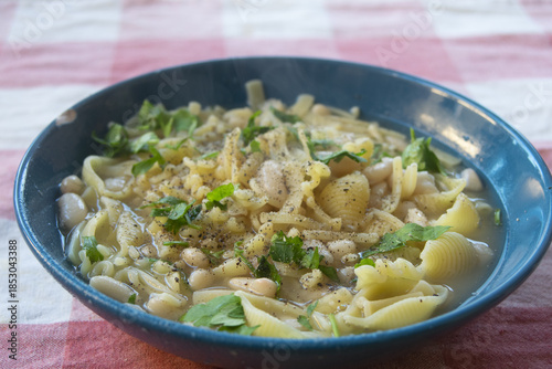 italian pasta and beans soup with parsley