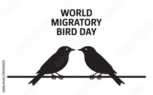Black Birds Silhouettes on Wire World Migratory Bird Day