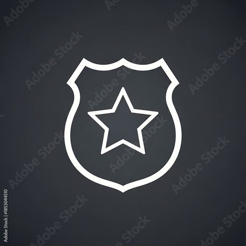 A white outline of a law enforcement symbol, featuring a star within a shield, set against a dark grey background