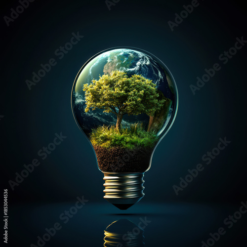 Light bulb. Green energy. Environmental lighting concept with tree inside bulb
