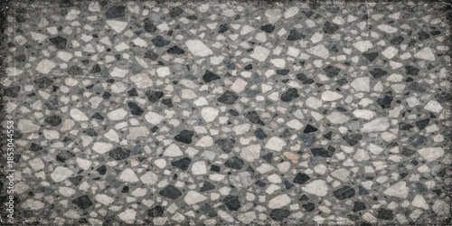 Close-up of a dark textured surface featuring a blend of black fabric and leather patterns merged with grey granite and rough concrete stone backgrounds for a modern architectural design material