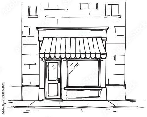 sketch Minimalist black and white of small shop facade with a door and a window