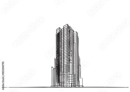 High rise building sketch. Line art