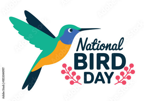 Hummingbird Flying with National Bird Day Text