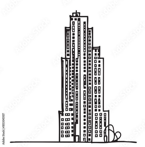 doodles High rise building sketch. Line art