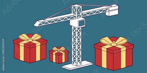 Real estate, construction, and industrial-themed greeting card/banner template, vector illustration, sleek design, perfect for advertising, promotions, or business use.