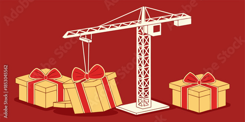 Real estate, construction, and industrial-themed greeting card/banner template, vector design, professional, modern, ideal for corporate branding or promotions.