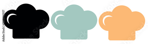 Three stylized chef hats in black, light blue, and orange symbolizing culinary expertise