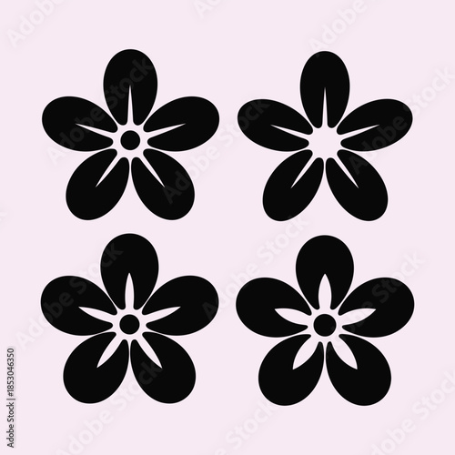 Set of four black and white flowers