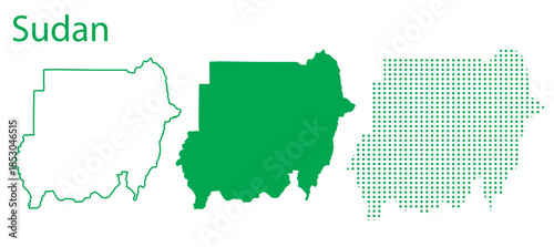Sudan Map Vector Set, North Africa Outline Silhouette Dotted Green Shapes, Sudan Country Infographic Template, Editable EPS Sudan Geography