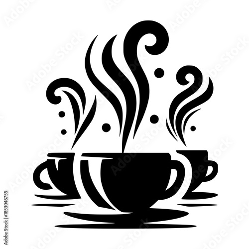 Minimalist Coffee Cup Logo Vector with Steam in Black and White