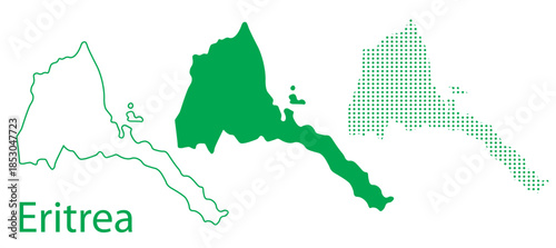 Eritrea Map Vector Set, East Africa Outline Silhouette Dotted Green Shapes, Eritrea Country Infographic Template, Editable EPS Eritrea Geography