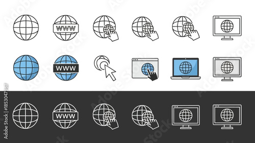 Icon set representing global networking