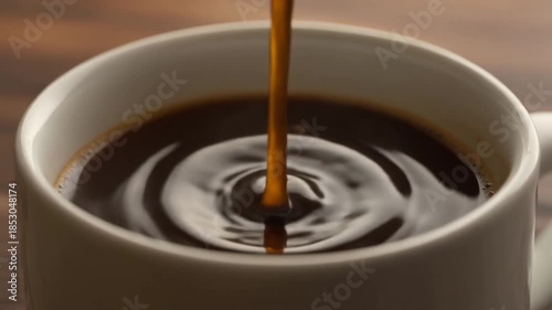 4K Coffee Drip Falling into Mug with Ripple Formation – Cinematic Close-Up Motion/コーヒーの雫がマグに落ちる瞬間、波紋が広がる4Kシネマティック映像

