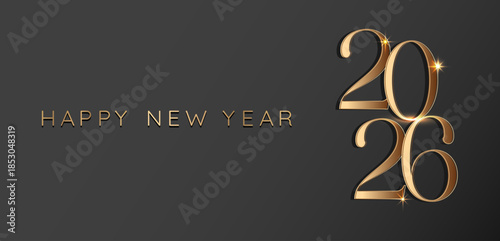 2026 New Year shiny gold number,Christmas and happy new year celebration banner