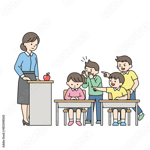 Teacher observing children in classroom while bullying occurs  