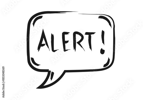 Globo de texto con la palabra de advertencia alert dibujado a mano con trazos de pincel negro