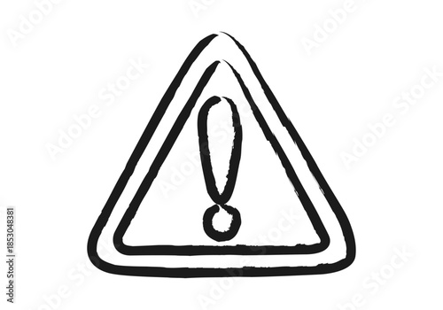 Señal de advertencia triangular con signo de exclamación dibujada a mano con trazos de pincel negro