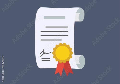 Diploma de reconocimiento o certificado de logro con sello dorado y cintas rojas sobre fondo oscuro