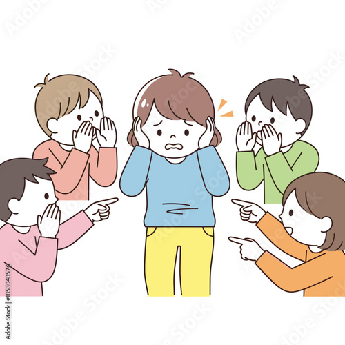 Children bullying and excluding a peer in distress at school  