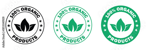 organic food label icon set. 100% organic products. organic product seal. eco-friendly and bio product seals. vector illustration and transparent PNG